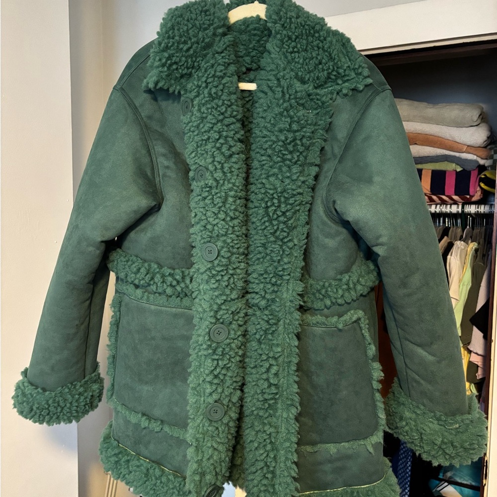 Green Shearling Coat Lazy Oaf